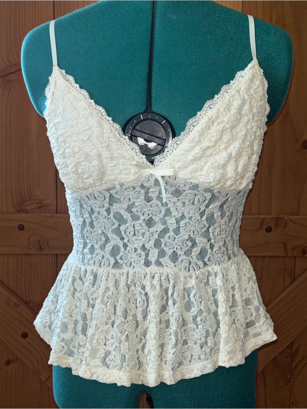 Ecote Urban Outfitters Ivory Lace Peplum Cami Tank Top M Boho Coquette